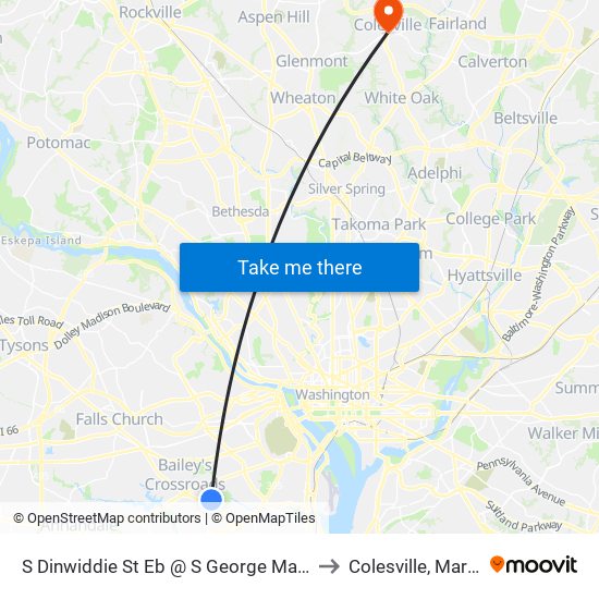 S Dinwiddie St Eb @ S George Mason Dr FS to Colesville, Maryland map