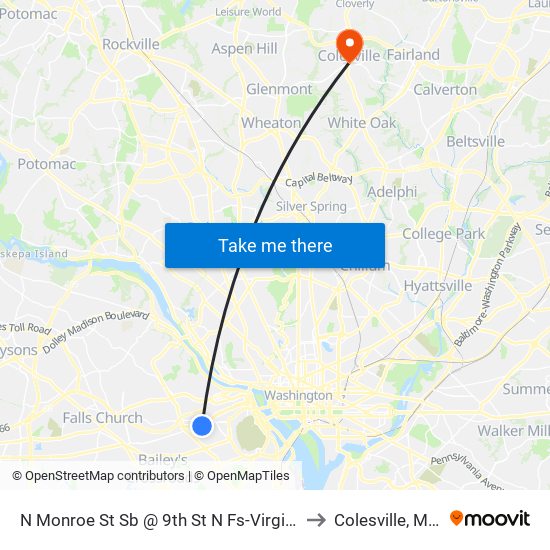 N Monroe St Sb @ 9th St N Fs-Virginia Square Stati to Colesville, Maryland map