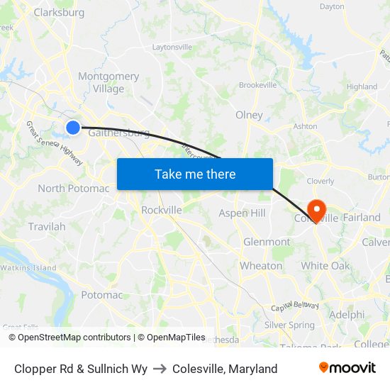 Clopper Rd & Sullnich Wy to Colesville, Maryland map