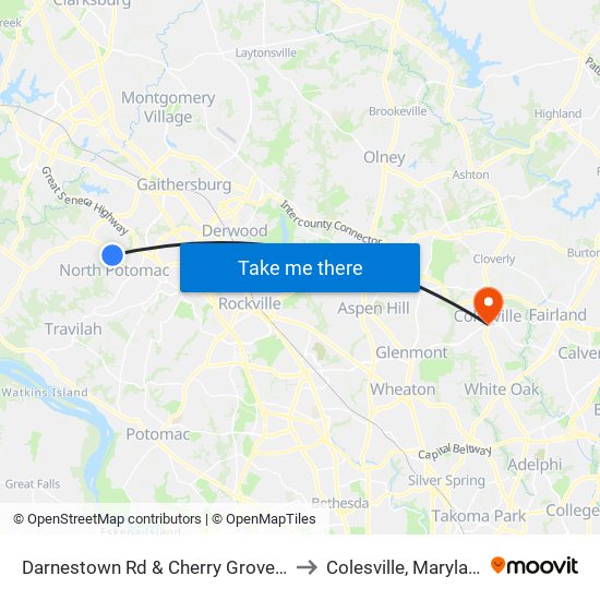 Darnestown Rd & Cherry Grove Dr to Colesville, Maryland map