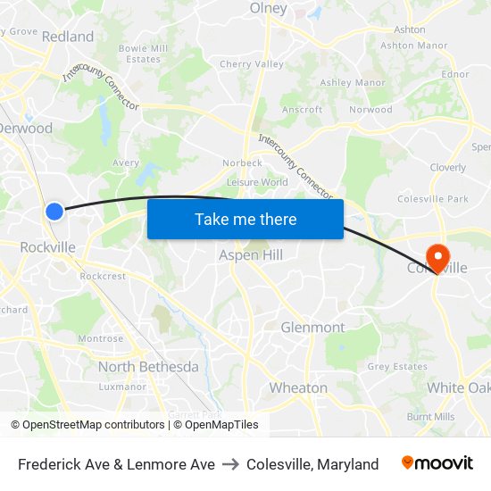 Frederick Ave & Lenmore Ave to Colesville, Maryland map