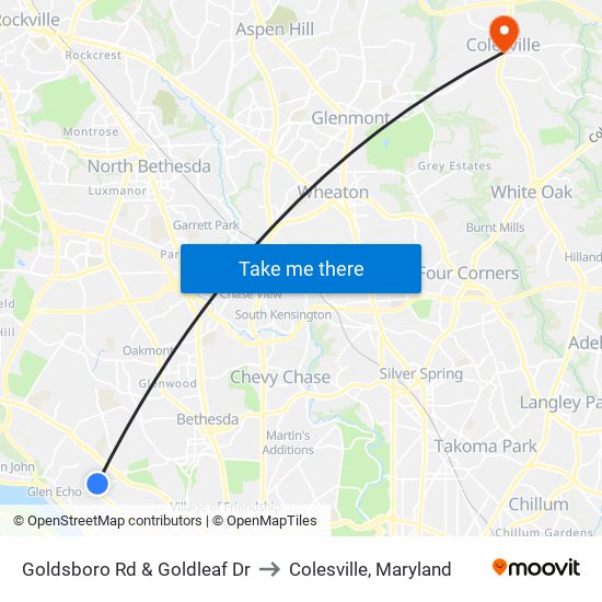 Goldsboro Rd & Goldleaf Dr to Colesville, Maryland map