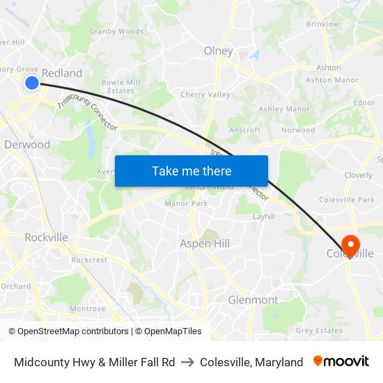 Midcounty Hwy & Miller Fall Rd to Colesville, Maryland map