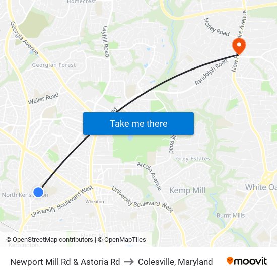 Newport Mill Rd & Astoria Rd to Colesville, Maryland map