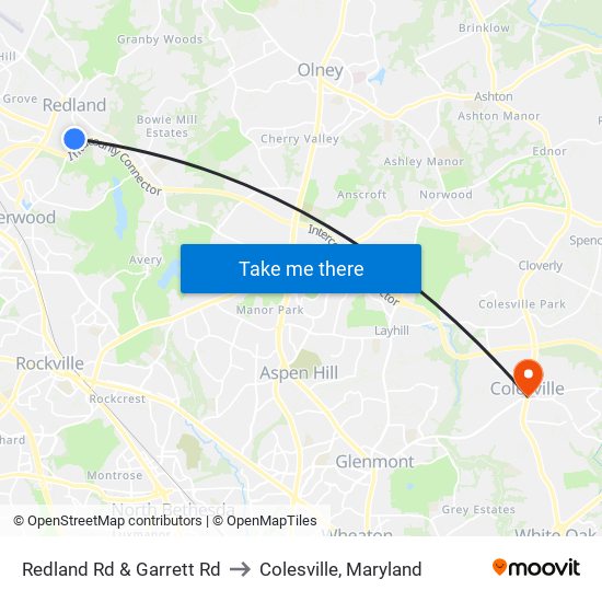 Redland Rd & Garrett Rd to Colesville, Maryland map