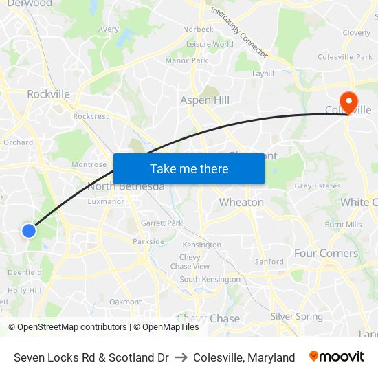 Seven Locks Rd & Scotland Dr to Colesville, Maryland map