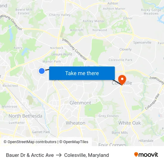 Bauer Dr & Arctic Ave to Colesville, Maryland map