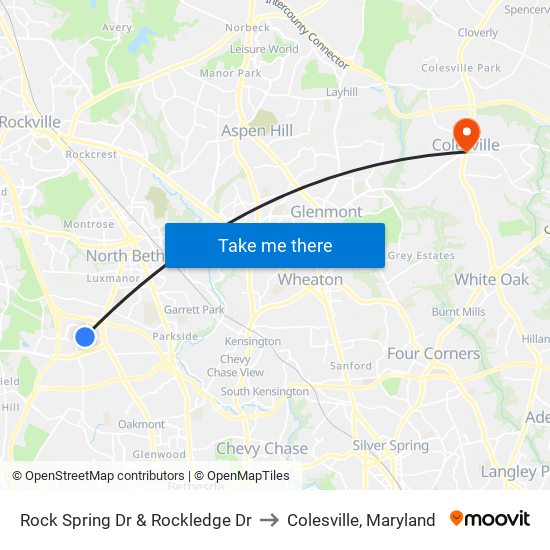 Rock Spring Dr & Rockledge Dr to Colesville, Maryland map