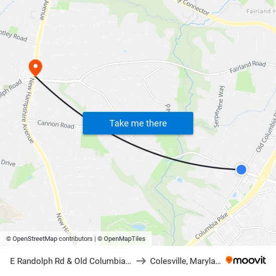 E Randolph Rd & Old Columbia Pk to Colesville, Maryland map