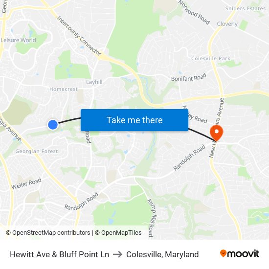 Hewitt Ave & Bluff Point Ln to Colesville, Maryland map