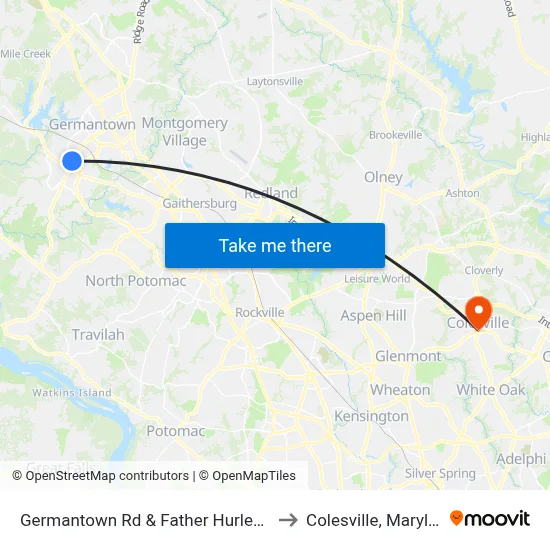 Germantown Rd & Father Hurley Blvd to Colesville, Maryland map