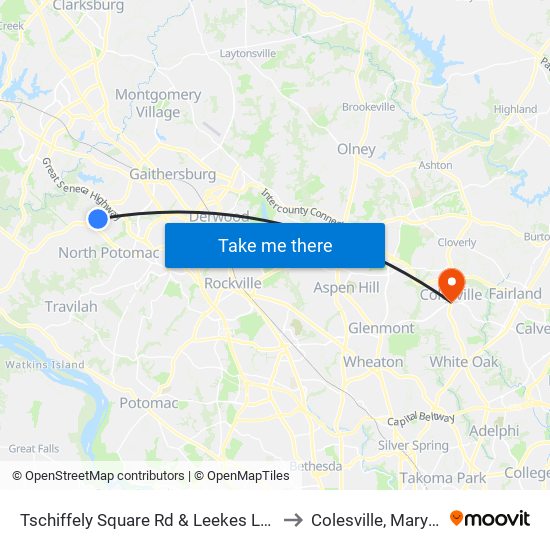 Tschiffely Square Rd & Leekes Lot Way to Colesville, Maryland map