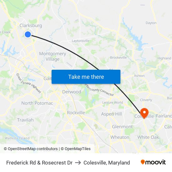 Frederick Rd & Rosecrest Dr to Colesville, Maryland map