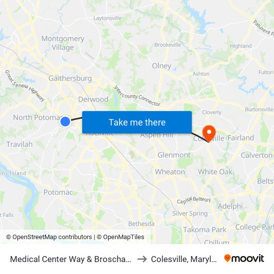 Medical Center Way & Broschart Dr to Colesville, Maryland map