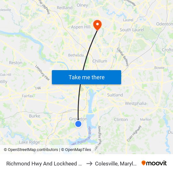 Richmond Hwy And Lockheed Blvd to Colesville, Maryland map