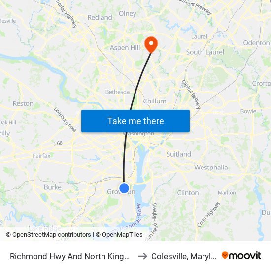 Richmond Hwy And North Kings Hwy to Colesville, Maryland map