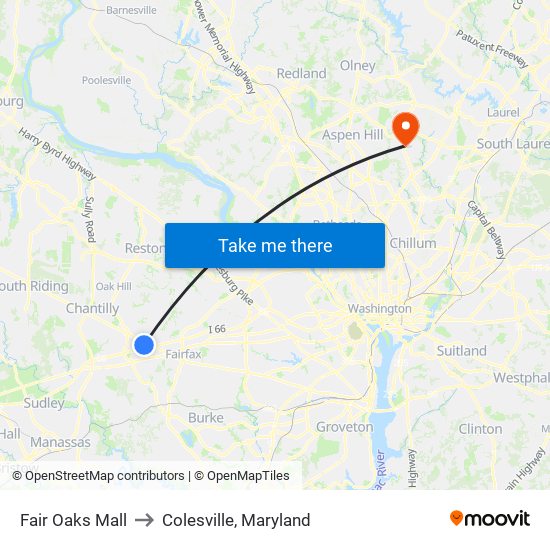 Fair Oaks Mall to Colesville, Maryland map