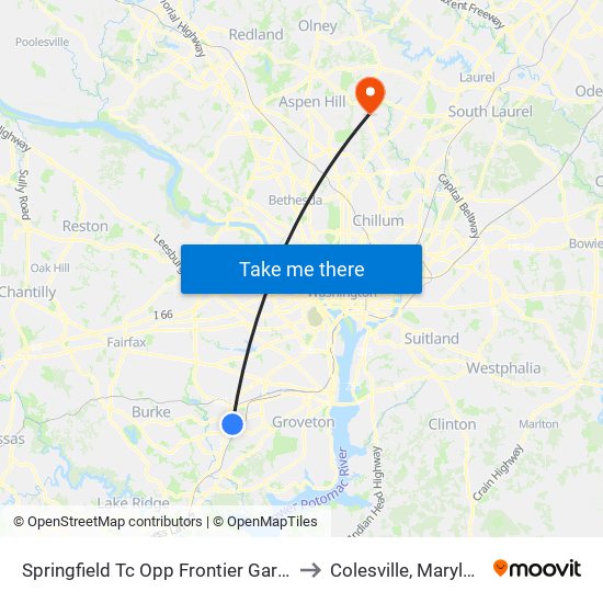 Springfield Tc Opp Frontier Garage to Colesville, Maryland map