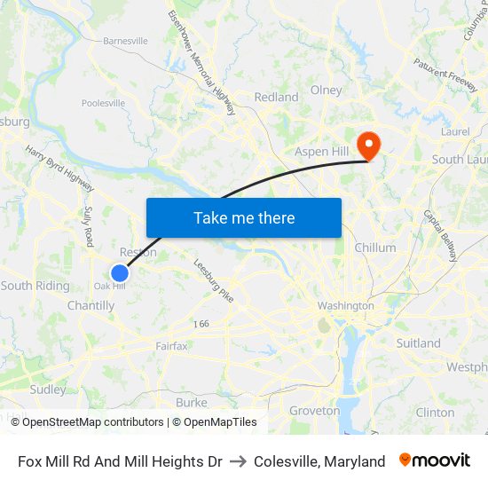 Fox Mill Rd And Mill Heights Dr to Colesville, Maryland map