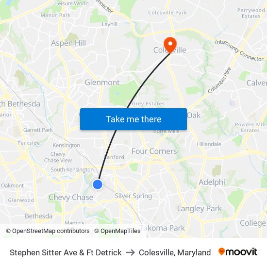 Stephen Sitter Ave & Ft Detrick to Colesville, Maryland map