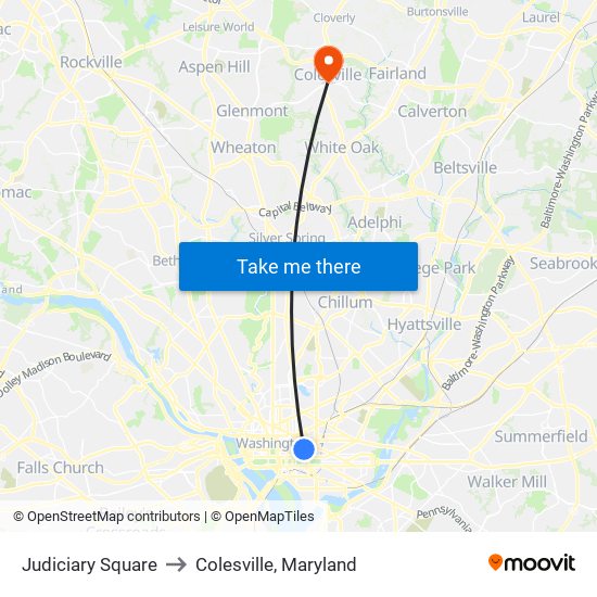 Judiciary Square to Colesville, Maryland map