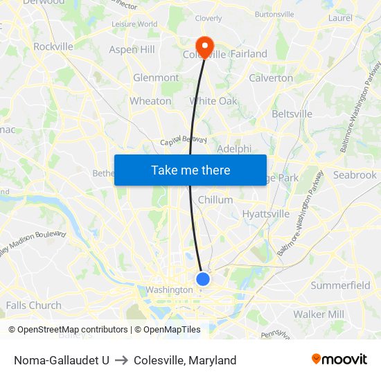 Noma-Gallaudet U to Colesville, Maryland map