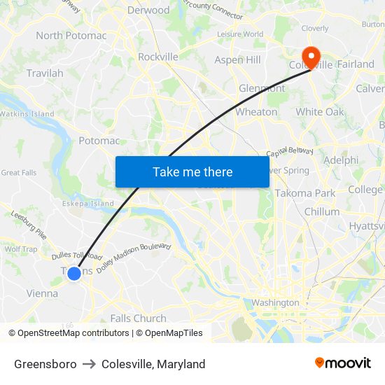 Greensboro to Colesville, Maryland map