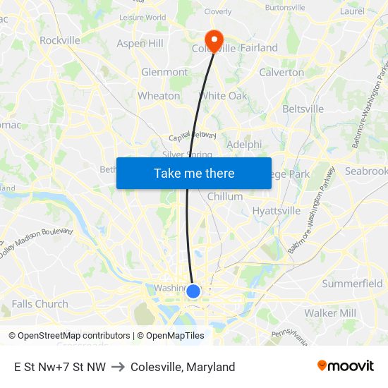 E St Nw+7 St NW to Colesville, Maryland map