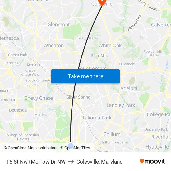 16 St Nw+Morrow Dr NW to Colesville, Maryland map