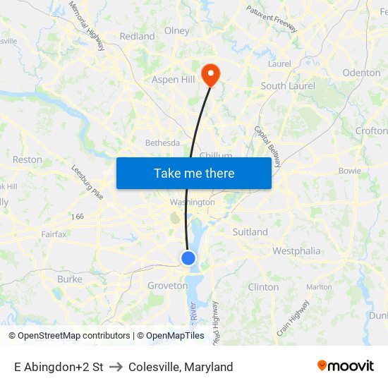 E Abingdon+2 St to Colesville, Maryland map