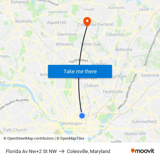 Florida Av Nw+2 St NW to Colesville, Maryland map