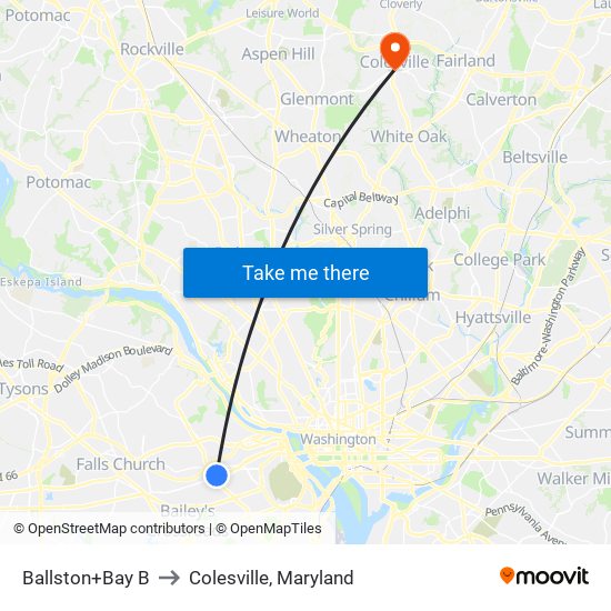 Ballston+Bay B to Colesville, Maryland map