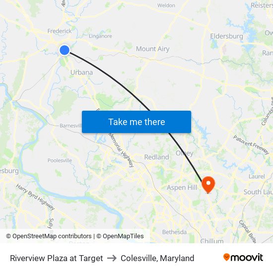 Riverview Plaza at Target to Colesville, Maryland map