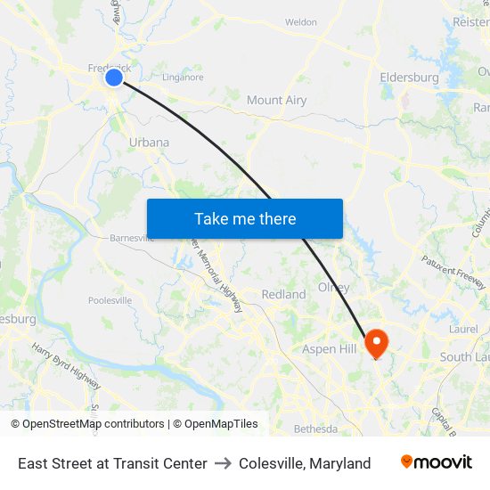East Street at Transit Center to Colesville, Maryland map