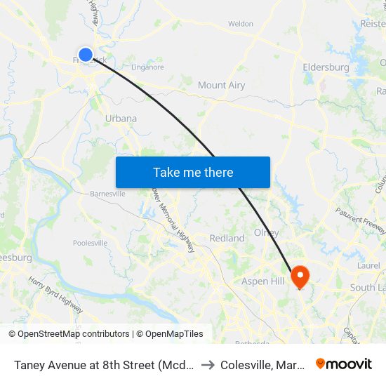 Taney Avenue at 8th Street (Mcdonalds) to Colesville, Maryland map