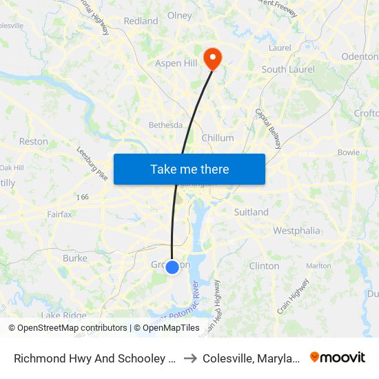 Richmond Hwy And Schooley Dr to Colesville, Maryland map