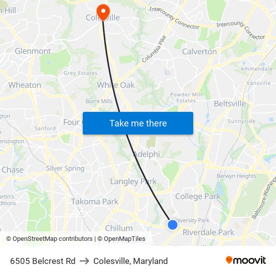 6505 Belcrest Rd to Colesville, Maryland map