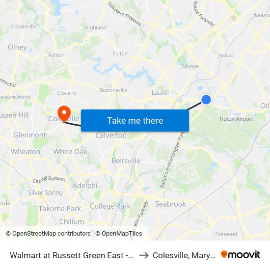 Walmart at Russett Green East - Laurel to Colesville, Maryland map