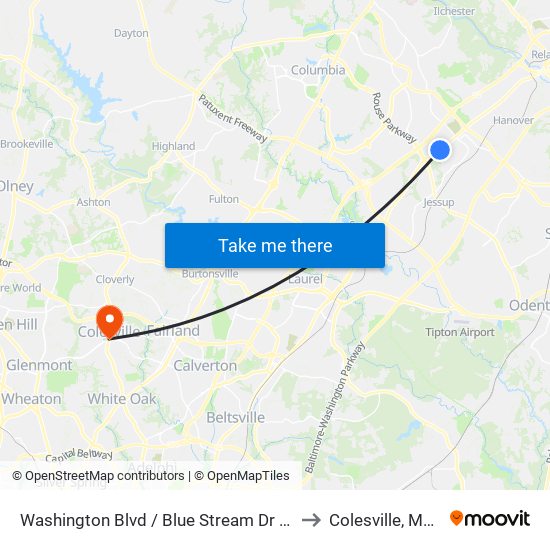 Washington Blvd / Blue Stream Dr (Southbound) to Colesville, Maryland map