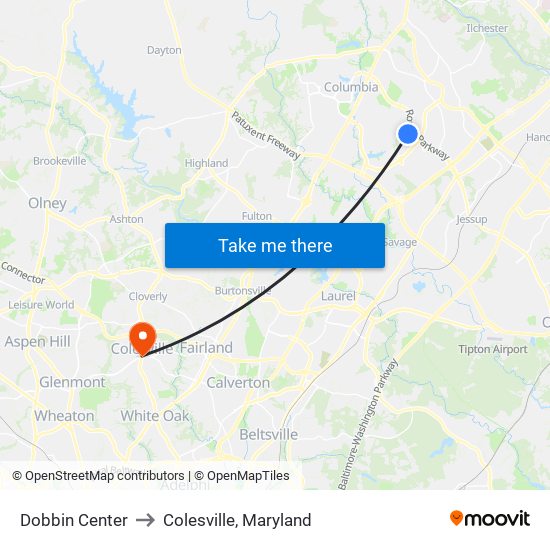 Dobbin Center to Colesville, Maryland map