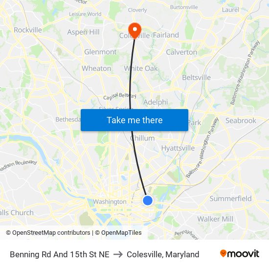 Benning Rd And 15th St NE to Colesville, Maryland map