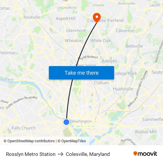 Rosslyn Metro Station to Colesville, Maryland map