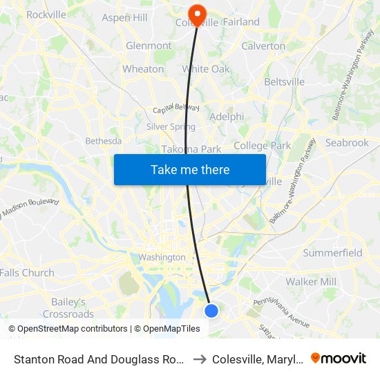 Stanton Road And Douglass Road SE to Colesville, Maryland map