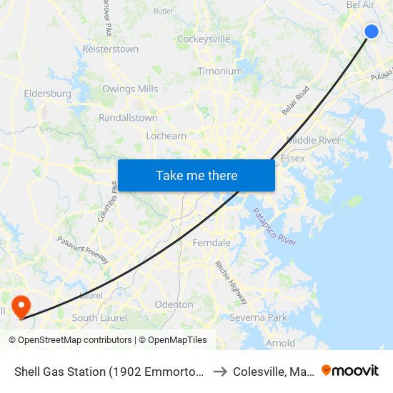 Shell Gas Station (1902 Emmorton Rd/Rt 924) to Colesville, Maryland map