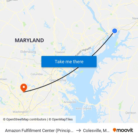 Amazon Fulfillment Center (Principio Pkwy West) to Colesville, Maryland map