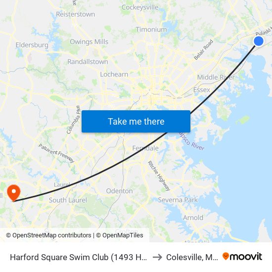 Harford Square Swim Club (1493 Harford Square Dr) to Colesville, Maryland map