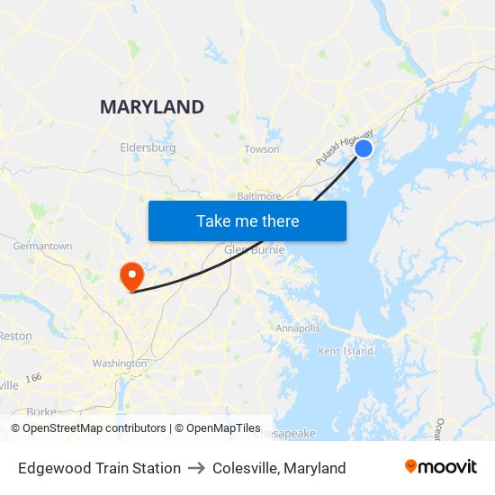 Edgewood Train Station to Colesville, Maryland map