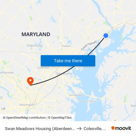 Swan Meadows Housing (Aberdeen Ave & Bypass Rd) to Colesville, Maryland map