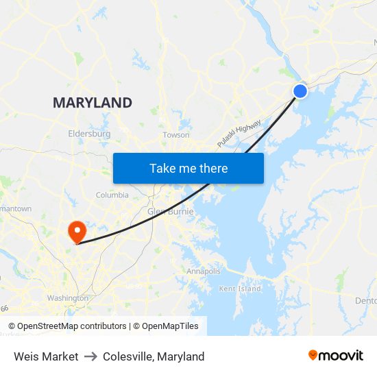 Weis Market to Colesville, Maryland map