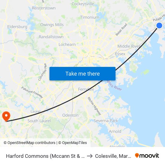 Harford Commons (Mccann St & Starr St) to Colesville, Maryland map